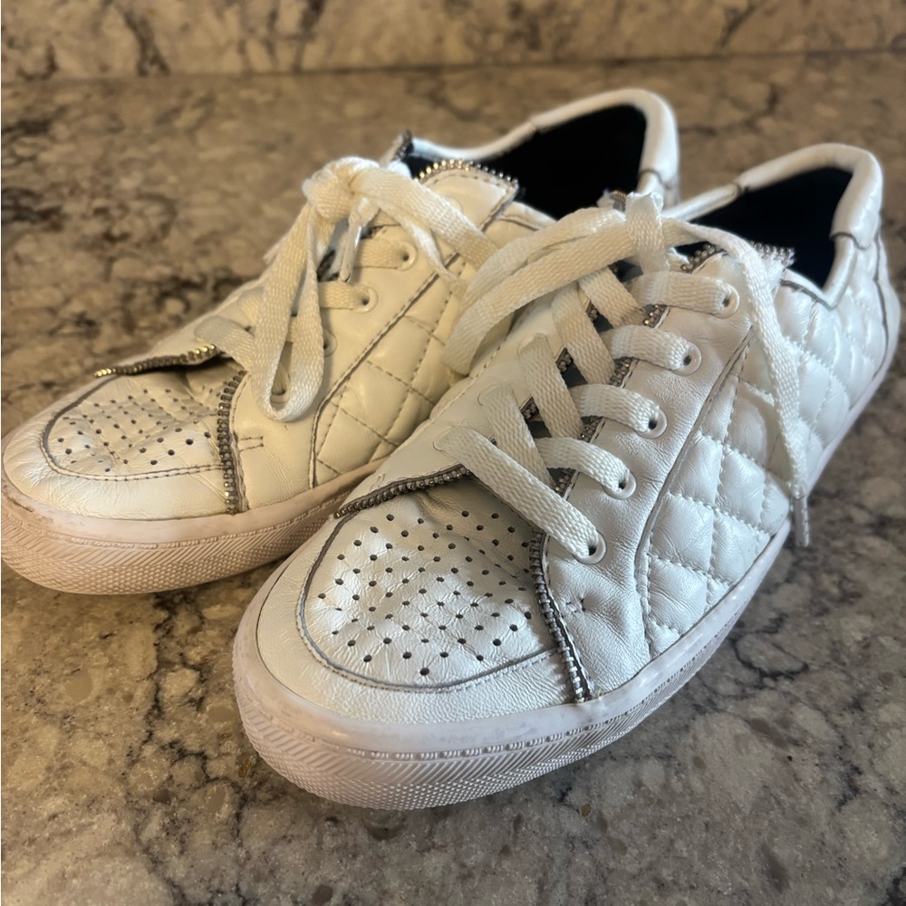 Rebecca Minkoff White Leather Sneaker with Black Insole Branding size 7.5